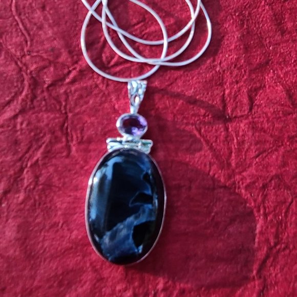 Pietersite pendant necklace in sterling silver-Genuine Pietersite pendant - Picture 2 of 4